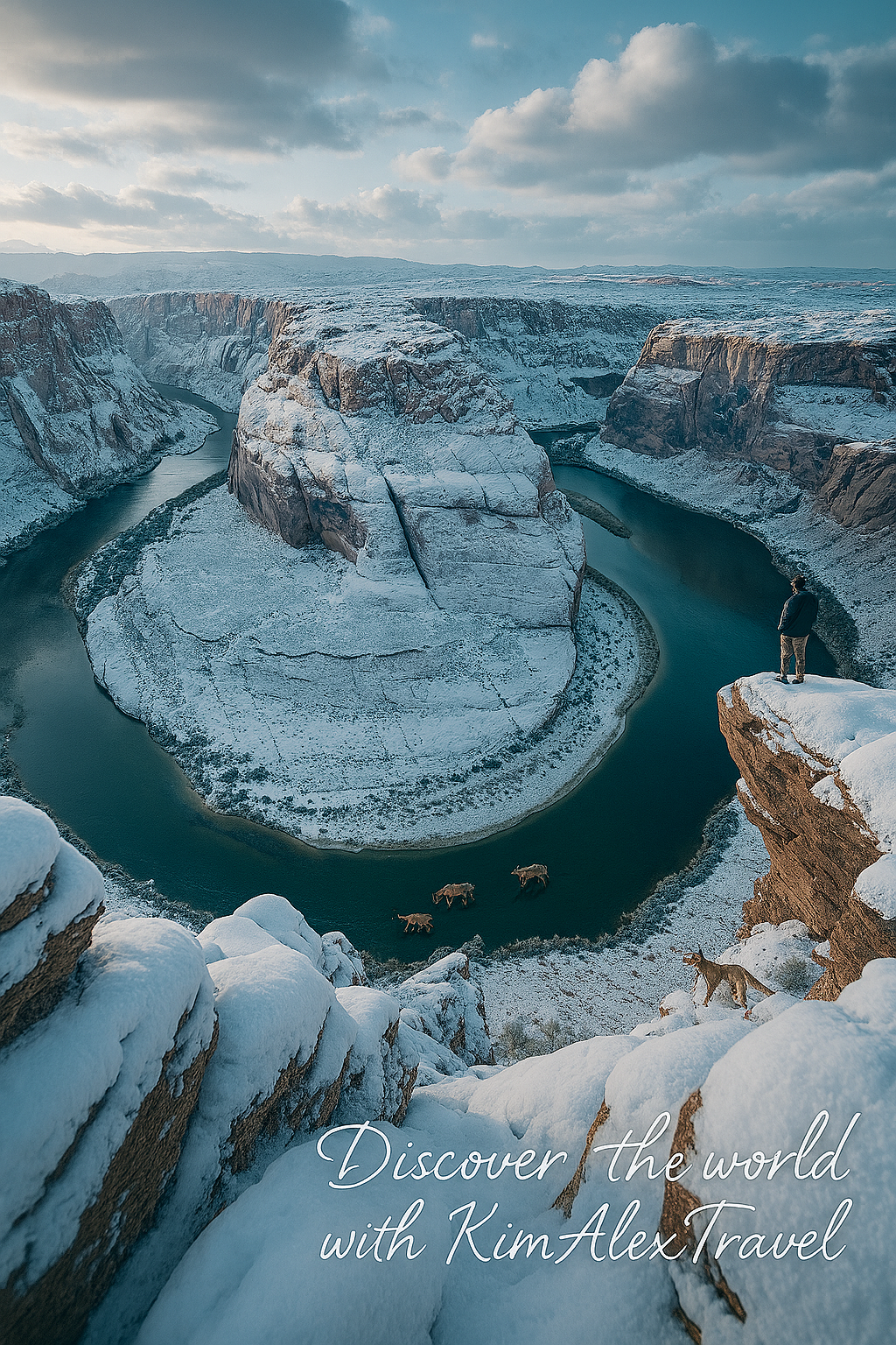 winter picture of the Grand Canyon with wile horse